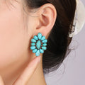 Fashion New Alloy Turquoise Geometric Flower Bold yet Light Personality Creative Earrings for Summer Beach Parties