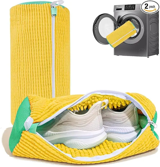 2pcs Yellow Reusable Shoe Cleaning Bag Laundry Washer Dryer Kit for Sneaker Tennis Shoes Unstain Cleaner-Shoe Washing Machine