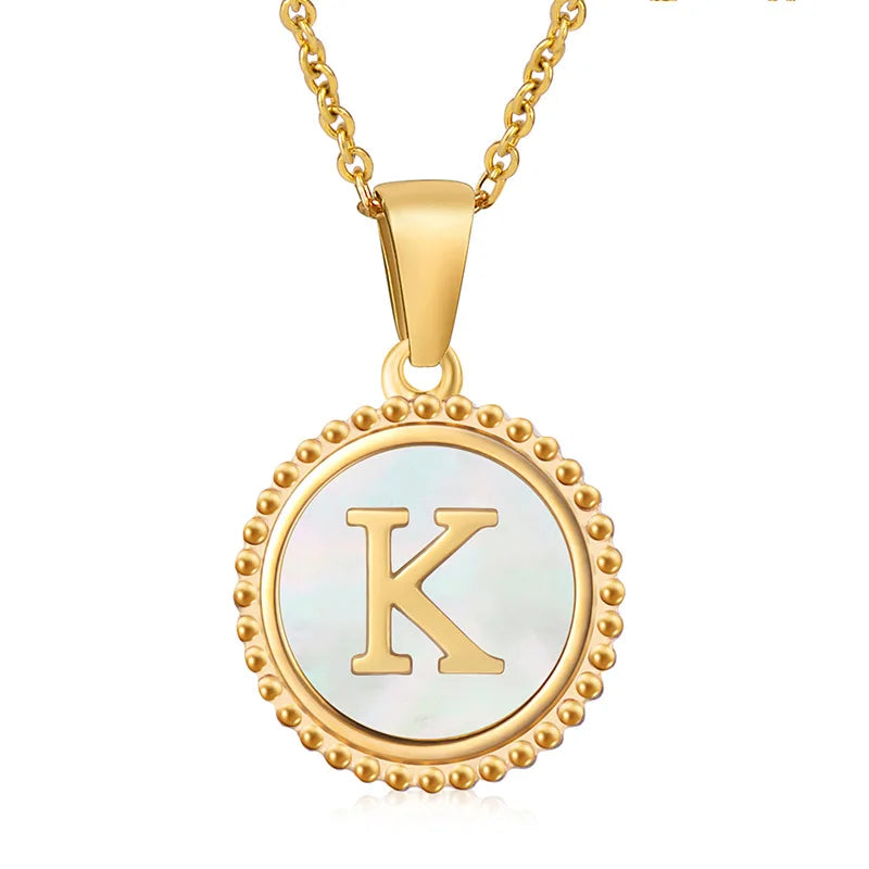 INS Women's Stainless Steel Shell Letter Circle Necklace Round Titanium Steel Head English Letter Fine Pendants Charms Wholesale