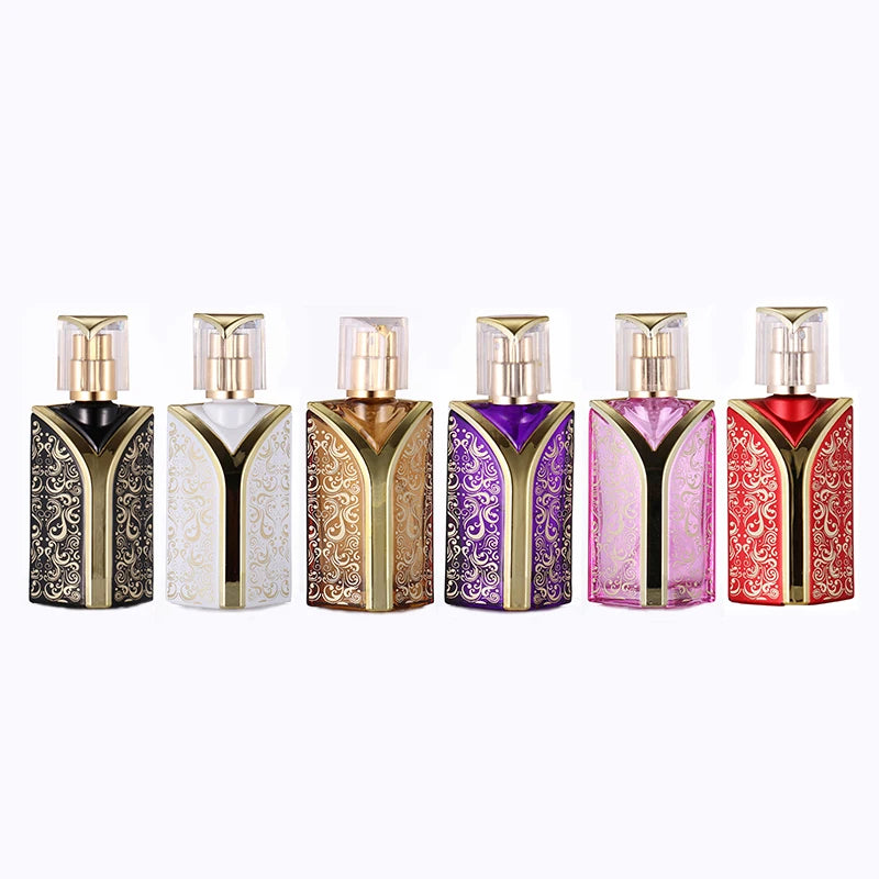 30ml Rhombus Glass Perfume Bottle Empty Exquisite Gold Foil Printing Patterns Screw Neck Refillable Glass Spray Bottle