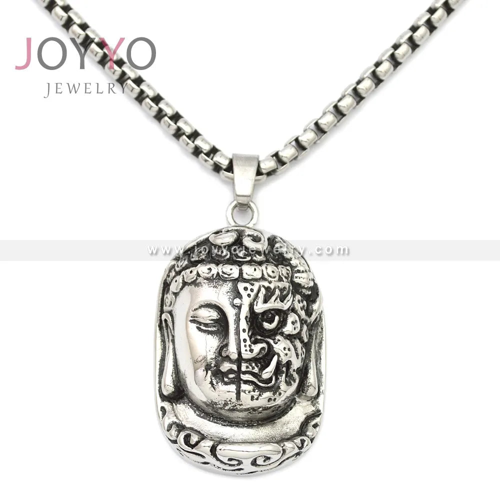 Retro Thai Silver Buddha Head Bodhisattva Head Pendant Buddhist Symbol Buddha Stainless Steel Pendants