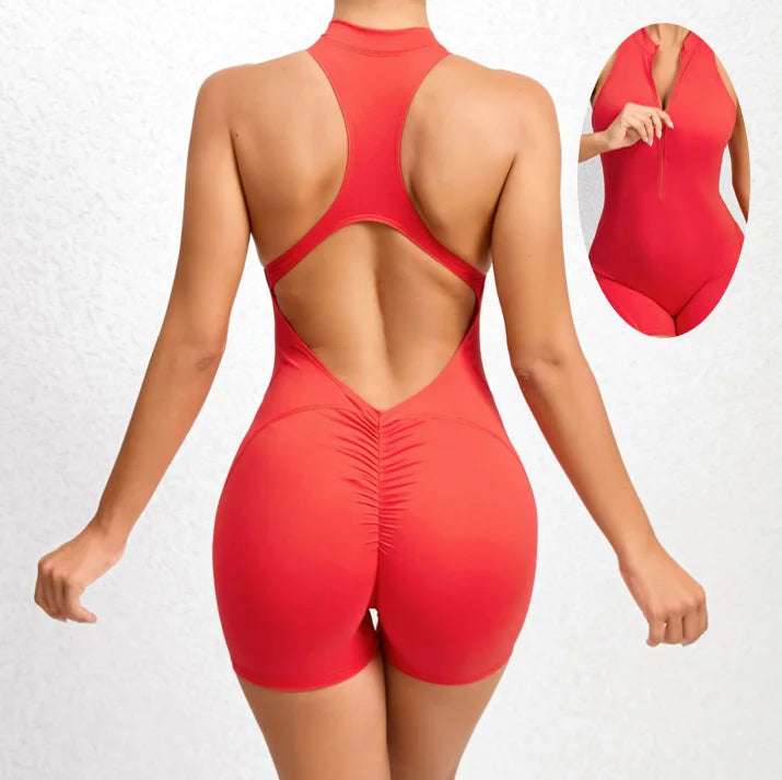 New Arrival Sports Bodysuit & Jumpsuit Hot Sale Bodycon Romper Front Zipper One Piece Yoga Scrunch Butt Lift Fitness Jumpsuit