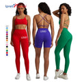 Colorful Series Stunning Cross Back Sports Bra High Waist Shorts Leggings Sets 3 Pieces Sexy Fitness Wear Women Yoga Sets