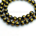 Cheap Natural Onyx Six Ture Words Beads Strand Golden Carved Om Mani Padme Hum the Six Syllable Mantra Bead 35CM/14inches