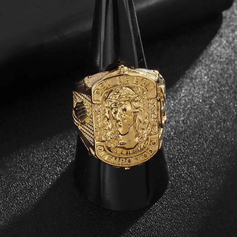DUYIZHAO High Quality Stainless Steel Hip Hop Gold Plated Jesus Engraved Men Rings for Daily Wear Wholesale