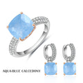 C8346 Abiding Fine Jewelry Wholesale Price 925 Sterling Silver Aqua Blue Calcedony Natural Stone Jewelry Wedding Set