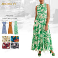 New Girls Clothing Casual Floral Womens Dresses Vacation Belt Crewneck Sleeveless Elegant 2023 Spring Summer Dresses for Women