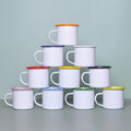 Wholesale Metal Cups Custom Colorful Rim Sublimation Coffee 12oz Sublimation Enamel Mug