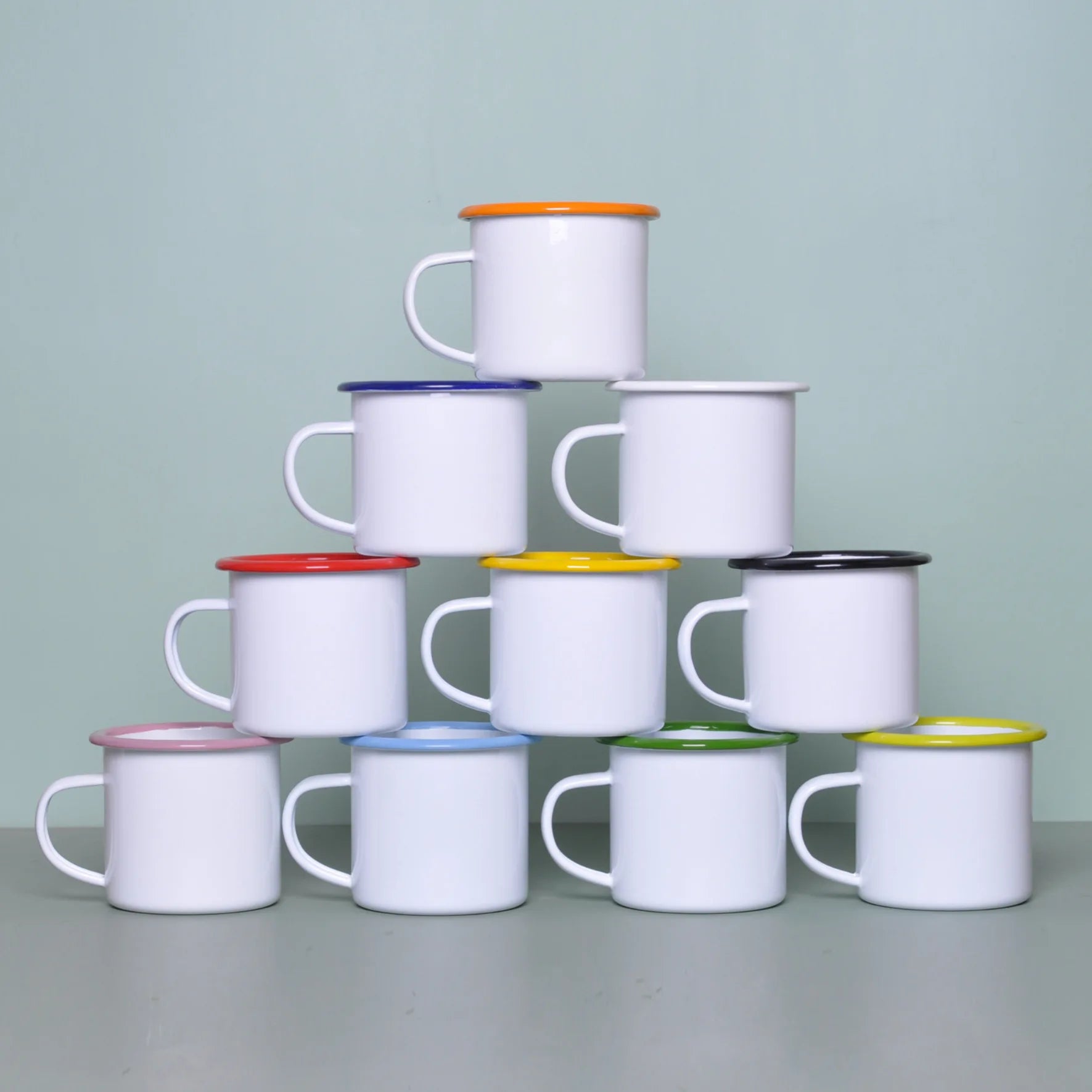 Wholesale Metal Cups Custom Colorful Rim Sublimation Coffee 12oz Sublimation Enamel Mug
