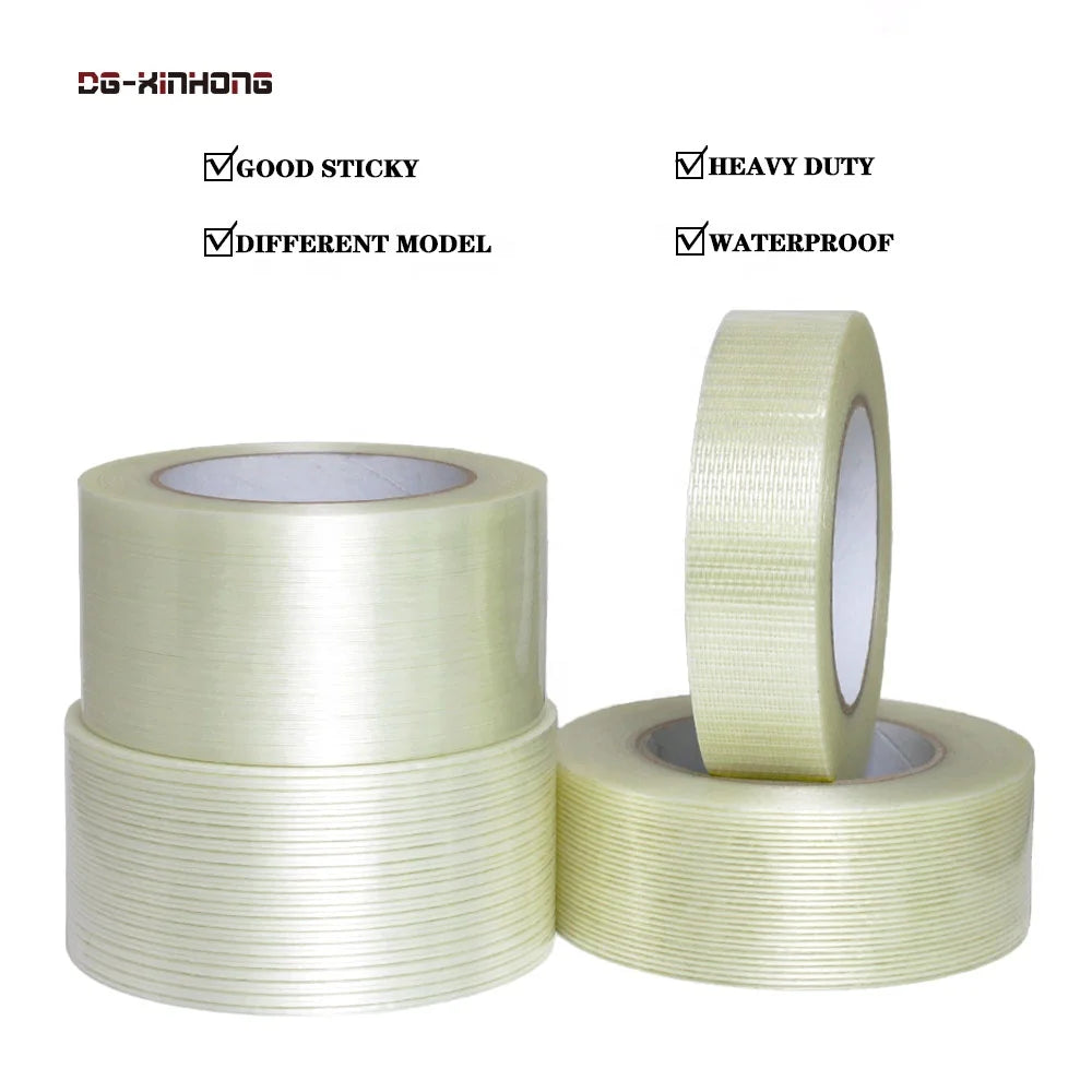 2- Heavy Duty Waterproof Mono Straight Cross Mesh Fiber Fiberglass Reinforced Filament Strapping Packing Packaging Adhesive Tape
