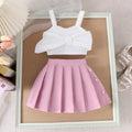 Spring and Summer New Style Big Bow Camisole Versatile Top Pleated Short Skirt Two-piece Set for Girls Clothes Set