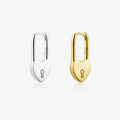 FUAMAY Fashion Jewelry Ladies 925 Silver Heart Earrings Loves Lock Hoop Earrings