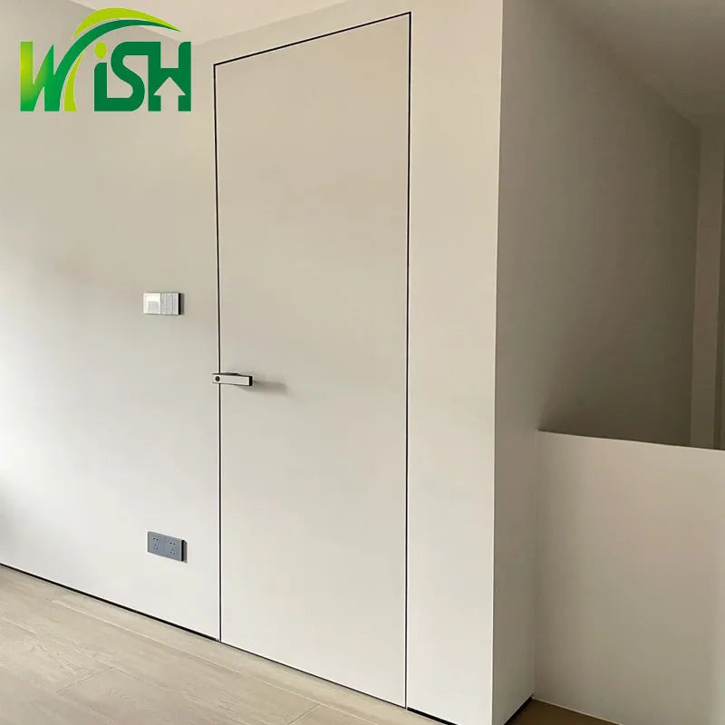 Modern Interior Invisible Frameless Concealed Wood Door with Manual Opening Finished Surface Sound Insulation for Bedroom
