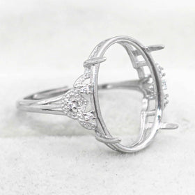 Sterling Silver 13*18mm Semi Mount Ring Empty Frame Blank Support Claws Setting S925 Base Holder Without Center Stone for Inlay