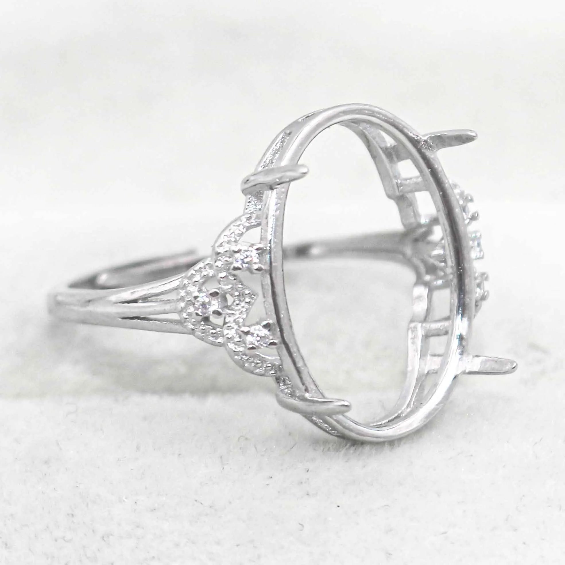 Sterling Silver 13*18mm Semi Mount Ring Empty Frame Blank Support Claws Setting S925 Base Holder Without Center Stone for Inlay