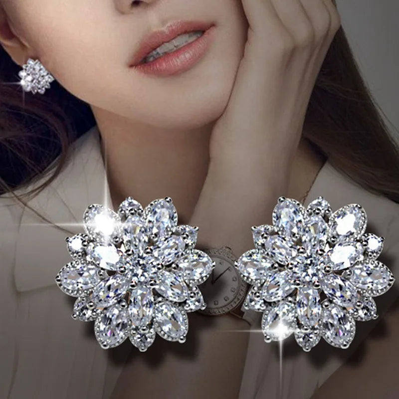 CAOSHI Luxury Sun Flower Multi Colors Stud Earrings for Women Cubic Zirconia Flowers Wedding Bridal Earring