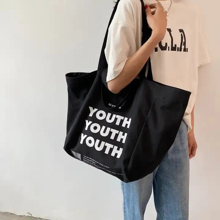 Custom Logo Size Printed Foldable Reusable Canvas Shopping Tote Bag Oversized Cloth Cotton Tote Bags with Zipper Internal Pocket