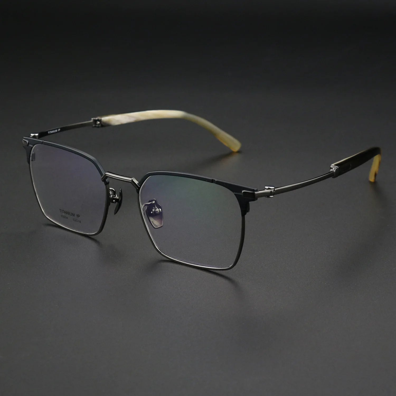 Natural Ox Horn Eyeglasses Half Frame Eyeglass Pure Titanium Optical Glasses Frame Black Men's Mirror Frame Horn Eyeglasses