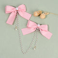 CN 2Pcs Fabric Solid Color Boutique Hair Bow Clip Girls Pearl Tassel Hair Clip Barrette Accessories