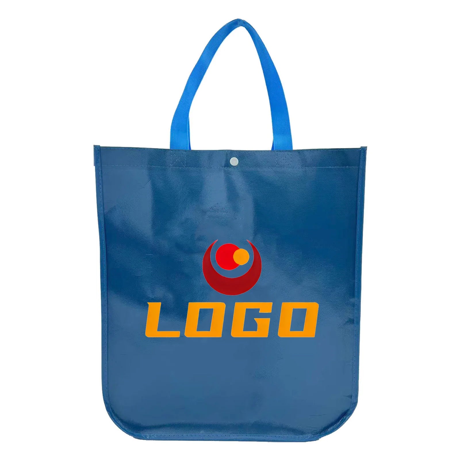 Custom Logo Lemon Durable Eco-Waterproof PP Laminated Non-Woven Tote Shopping Bag Button Closure with Curved Corners