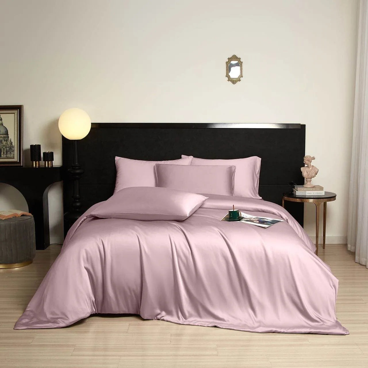OEKO FSC Pink Plain Color 4 Pcs Home Textiles Bamboo Fiber Bed Sheet Bedsheets Bedding Set Wholesaler