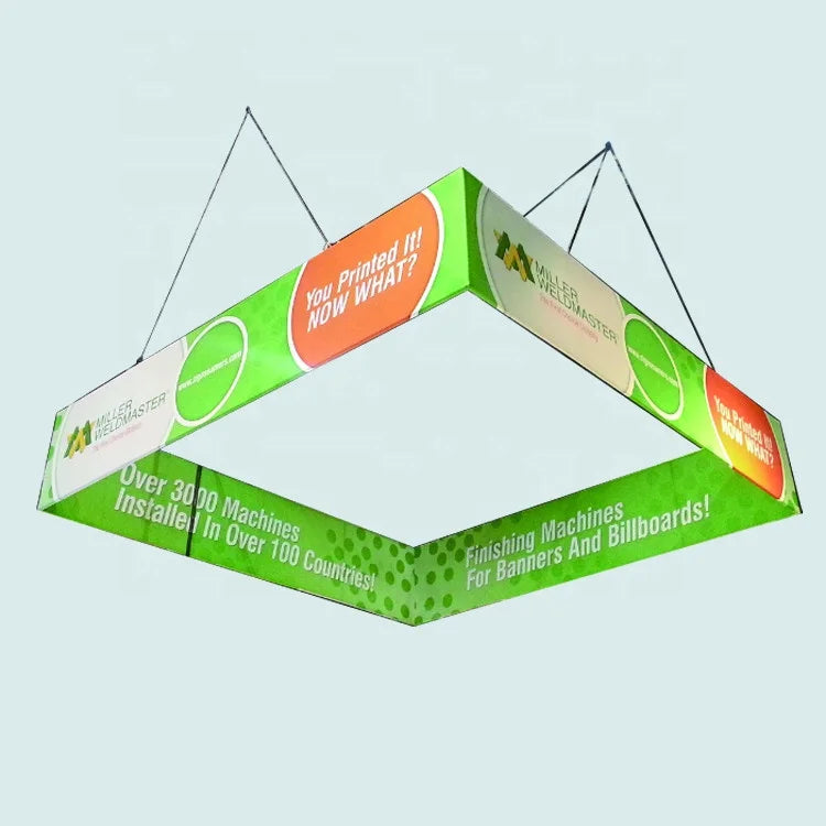 Custom Design Square Aluminum Tension Fabric Pillowcase Promotion Advertising Exhibition Trade Show Booth Hanging Ceiling Banner MegaBDM