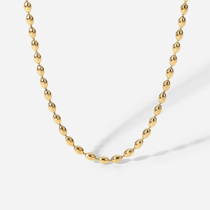 MICCI Wholesale Custom Stainless Steel Jewelry 18K PVD Gold Plated Oval Rice Bead Link Chain Necklace for Women