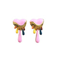 Shescity Trendy Elegant Style Colorful Oil Dripping Gold Plated Heart Drop Earrings Jewelry Gifts Earrings for Women