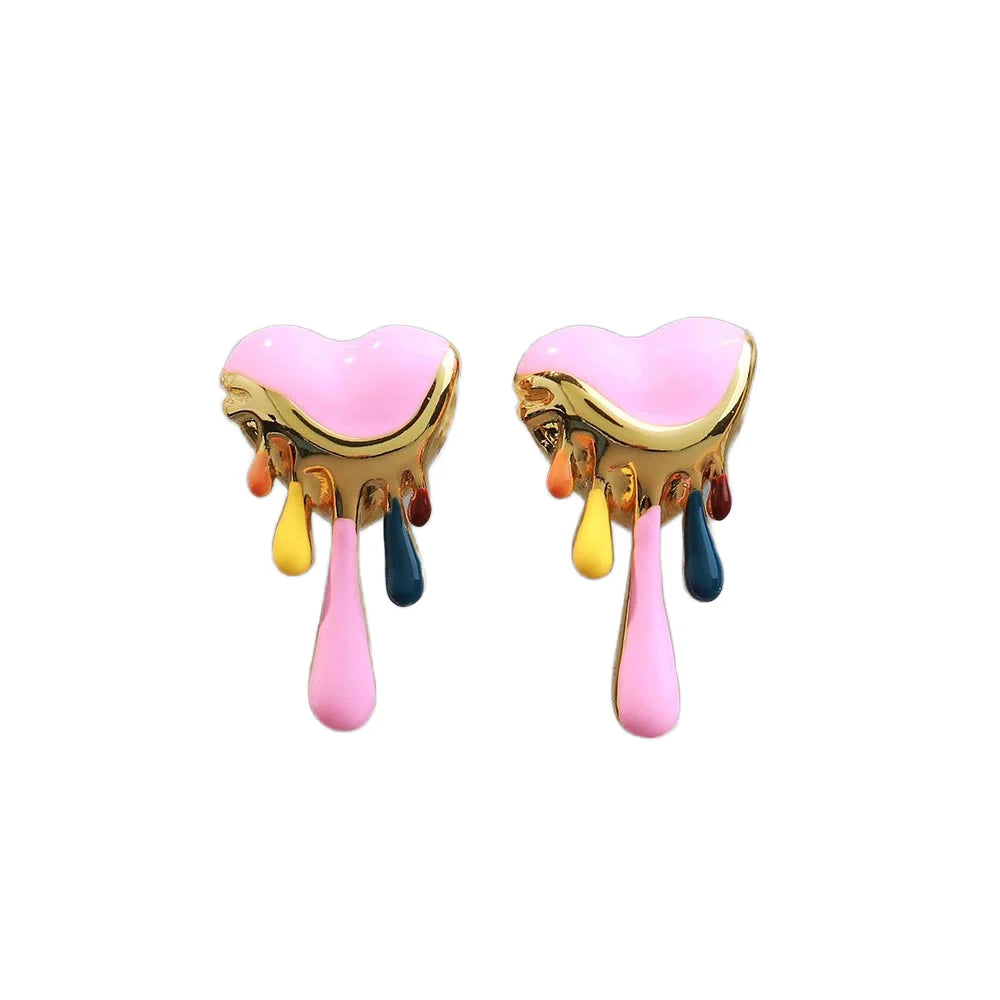 Shescity Trendy Elegant Style Colorful Oil Dripping Gold Plated Heart Drop Earrings Jewelry Gifts Earrings for Women