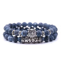Double Layer 8mm Natural Stone & Gemstone Beads Bracelet Set Fashionable Owl Tiger Eye Healing Jewelry for Men and Women