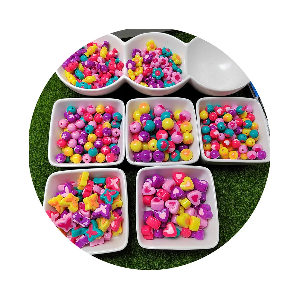 500g Candy Color Mixed Flower Butterfly Heart Candy Acrylic Charm Beads for Jewelry Making