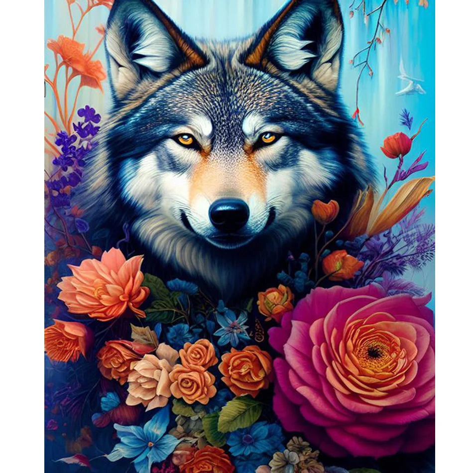 Diy Paint by Numbers for Adults Canvas Painting Wolf and Flowers Beginners Kits Acrylic Drawing by Numbers Crafts for Home