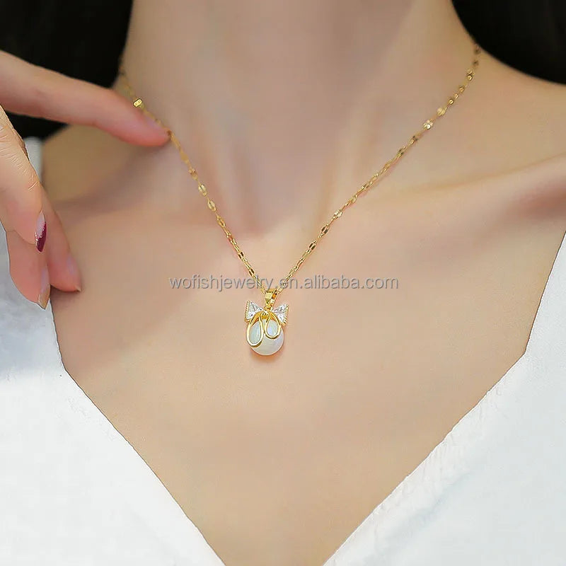 Personality Shiny Diamond Necklace Gold Snake Cross Sunflower Stainless Steel Necklaces for Women