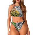 1MOQ Custom Womens Two Piece Swimsuits Wrap Front Bikini High Waisted Bottom Tummy Control Bathing Suits Vintage Print Swimwear