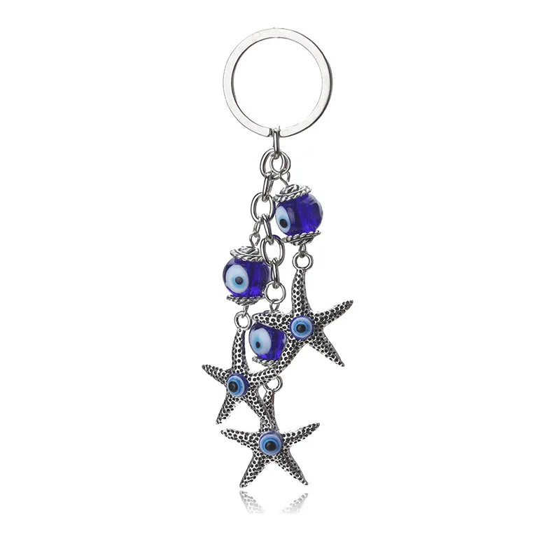 Turkey Blue  Eye Starfish Key Chain Ring Holder Keychain Amulet Lucky Charm Pendant Blessing Blue Star Keychain