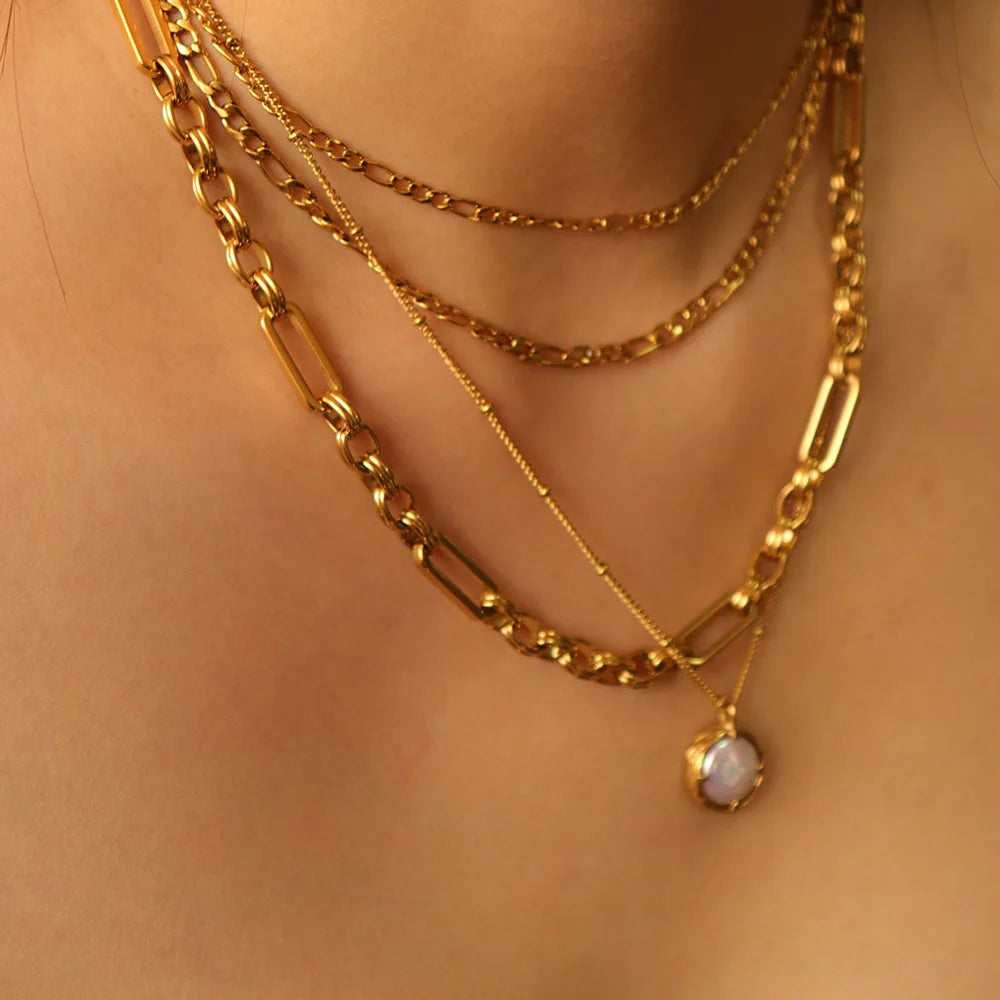 Chris April Retro Simple Stainless Steel Gold Plated Baroque Button Pearl Pendant Necklace