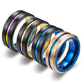 G2376 Wholesale 8MM Men's Stainless Steel Rings 2 Colors Groove Beveled Edge Engagement Wedding Band Fashion Jewelry Rings