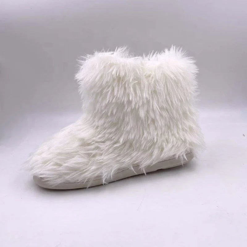 2019 Fashion Ankle Height Flat Casual Winter Warm Fuzzy Furry Women Faux Fur Boots