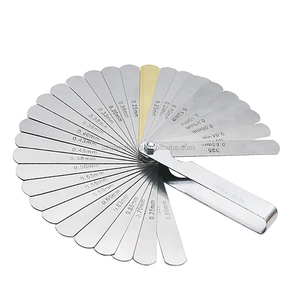 32pcs Stainless Steel Range Finder Feeler Gauge Valve Teaching Feeler Gauge 0.04-0.88 mm Gap Size .0015-.035 Copper Sheet MegaBDM