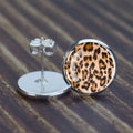 Cute Stainless Steel Animal Skin Round Stud Earrings Leopard Snake Tiger Giraffe Zebra Butterfly Print Ear Studs