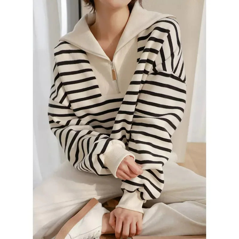 Fashionable Striped Ladies Hoodie for Fall: New Style Casual Blouse Dress