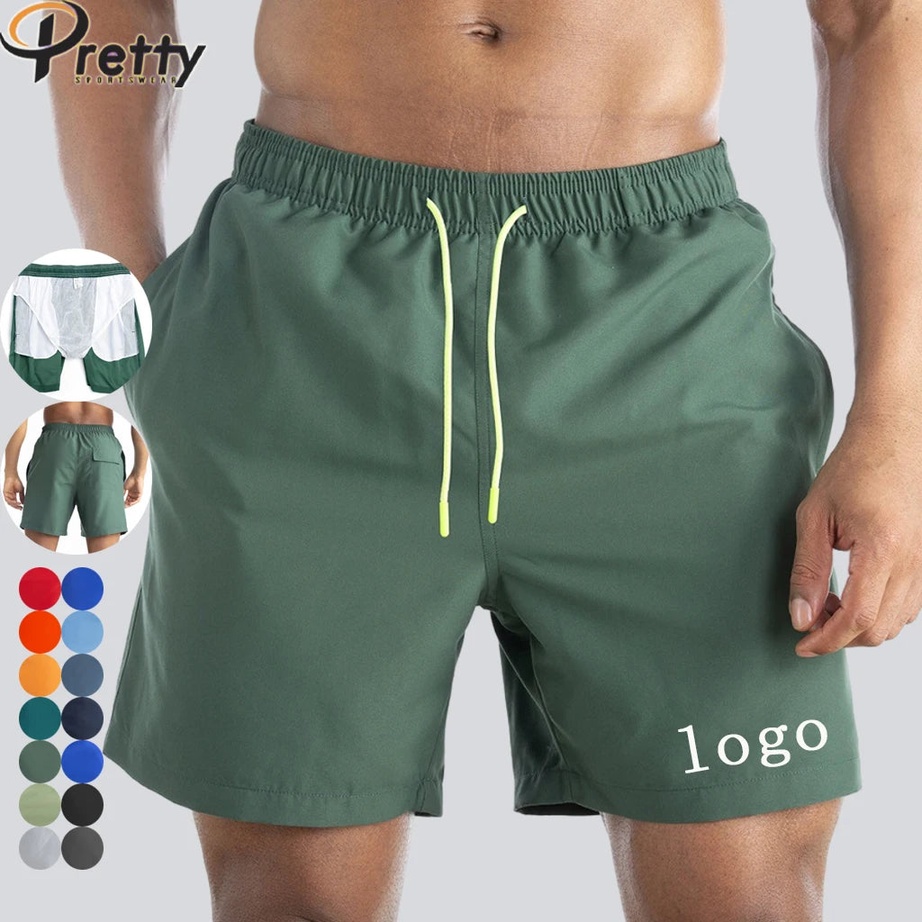 Hight Quality Custom Print 2 in 1  Waterproof Training Shorts Gym Fitness Plus Size  Beach Shorts for Men