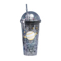 Drink Cup Double Wall Planet Cartoon Acrylic Plastic Tumbler Kids Sports Sippy 450ML Plastic Water Cups With Lids and Straws