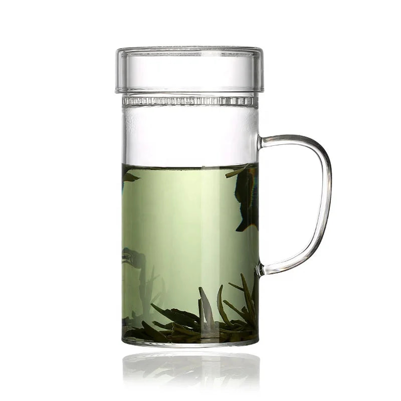 Heat-resistant Borosilicate  Hand Blown Glass Cup 250 Ml/350 ml clear Glass Tea Cup with Integrated Glass Filter for One Person