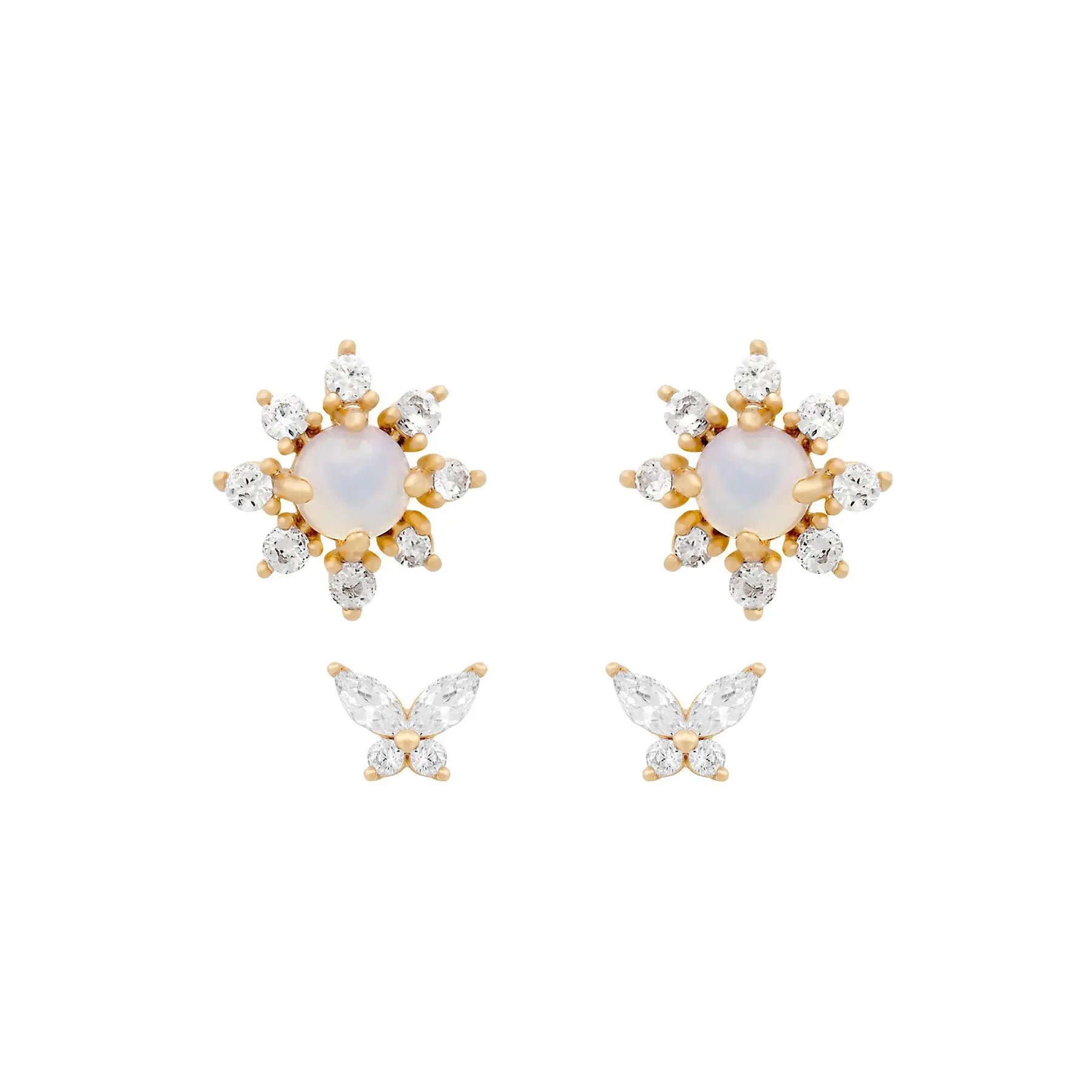 18K Gold Plated S925 Sterling Silver Earrings Delicate Sun Shape Stud Fancy Opal Stone Trendy Stud Women Girls Wedding Gift