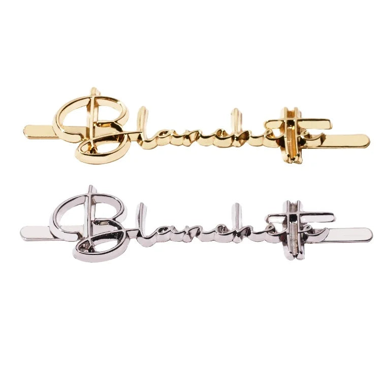 Custom Printed Letter Etching Die Casting Handbag Hardware Embossed Nameplate for Clutch Bags