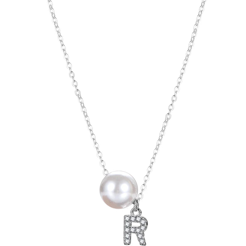 Wholesale Fashion Fine Jewelry 925 Silver Pearl &letter CZ Pendant Necklace for Women