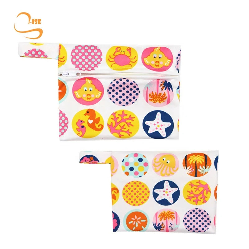 Mini PUL Printed Waterproof Zipper Closed Menstrual Carry Pouch Outside Custom Wet Bag