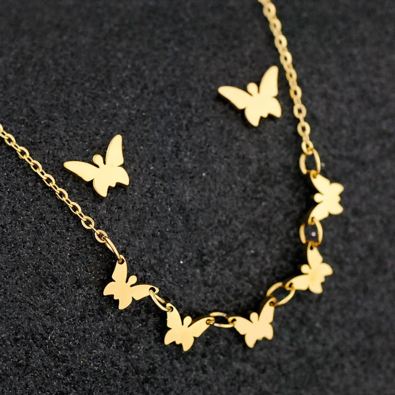 Silver/Gold Butterfly Pendant Necklace Jewelry Set Custom Design Charm Earrings Necklace Jewelry Set