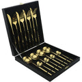 Wholesale Luxury Golden Flatware Set Stainless Steel 4/16/24pcs Cutlery Set with Black Case